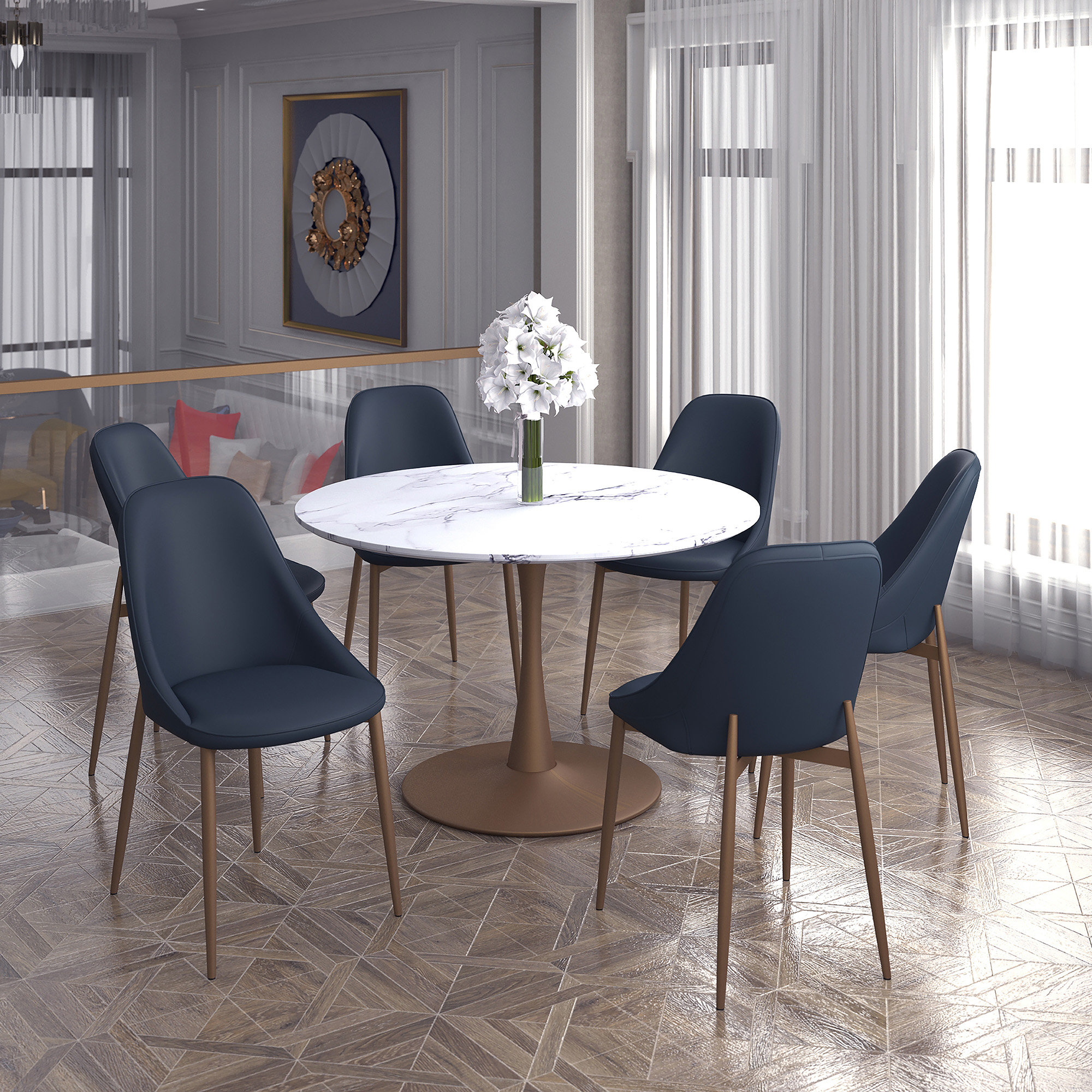 Corrigan Studio 7Pc Contemporary Faux Marble Dining Set Wayfair